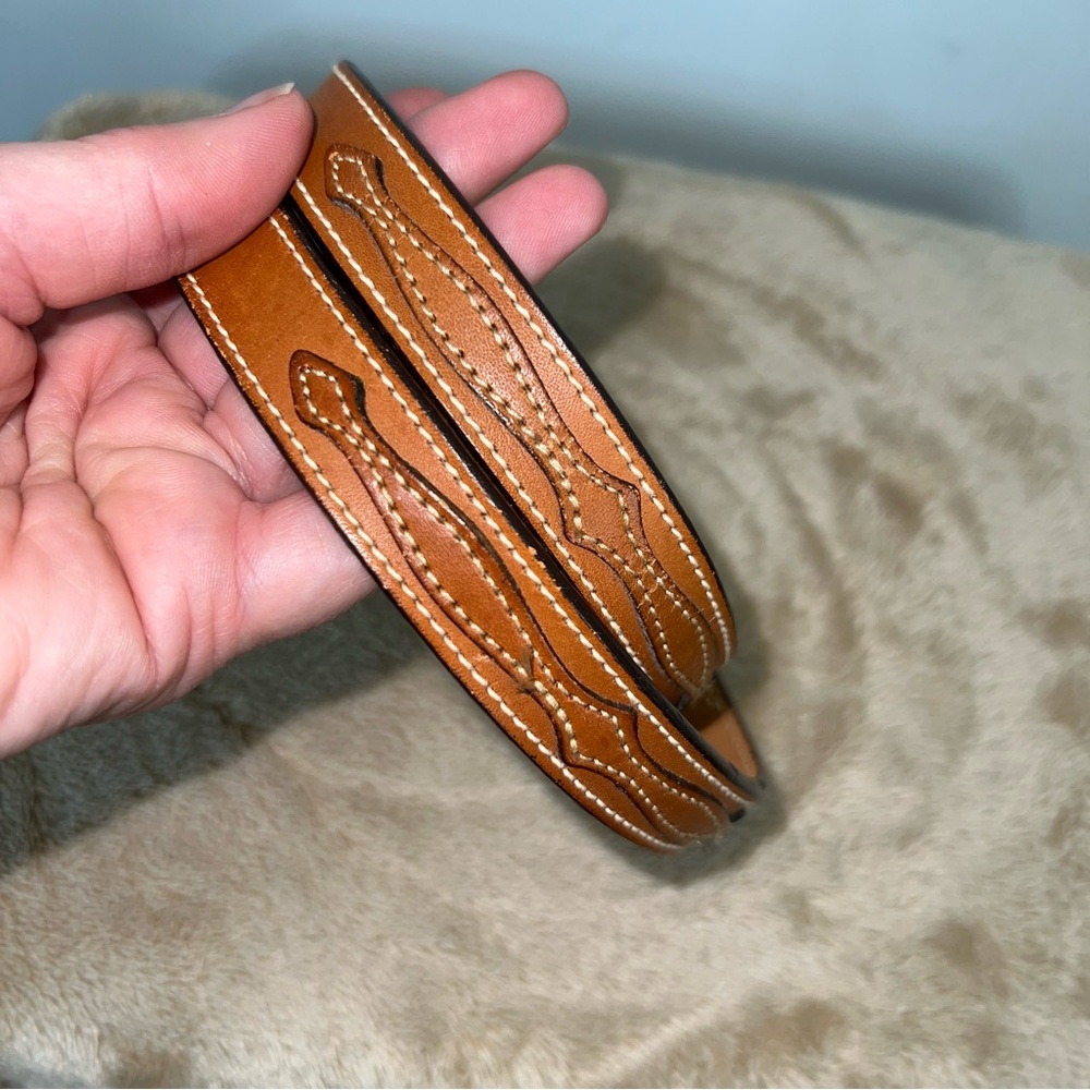 LeeGin Genuine Leather Western Stitched Belt Brown Size 32 - Picture 6 of 6